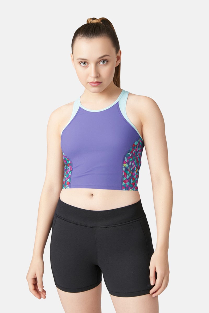 speedo Women Brand Logo Racerback Swim Top, Stone Grey - Image 1