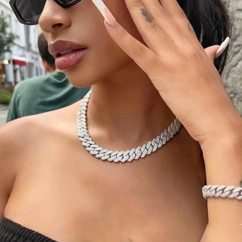 APaztip Mens Cuban Link Chain Silver 22'' Necklace Iced Out Thick Chain For Women Bling Diamond Cut Cuban Link Chains For Men Hip Hop Jewelry - Image 3
