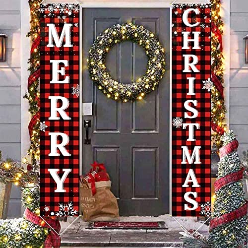 Ivenf Christmas Decorations Outdoor Yard Front Porch Sign Set, Red Black Buffalo Plaid Door Banner, Hanging Merry Christmas Decorations for Home, Indoor Outdoor Xmas Decor Wall Front Door Yard Garage - Image 5