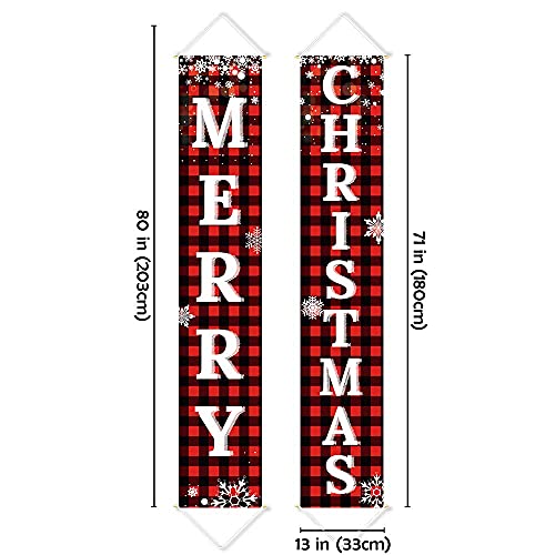 Ivenf Christmas Decorations Outdoor Yard Front Porch Sign Set, Red Black Buffalo Plaid Door Banner, Hanging Merry Christmas Decorations for Home, Indoor Outdoor Xmas Decor Wall Front Door Yard Garage - Image 2