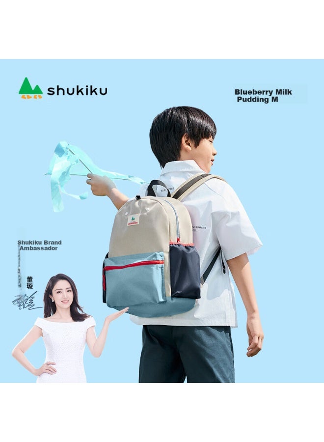 Shukiku Classic Color-block Children's Backpack, Kindergarten Shoulder Bag For Grades 1-3 Elementary School Students, Blueberry Ice Cream, M Size