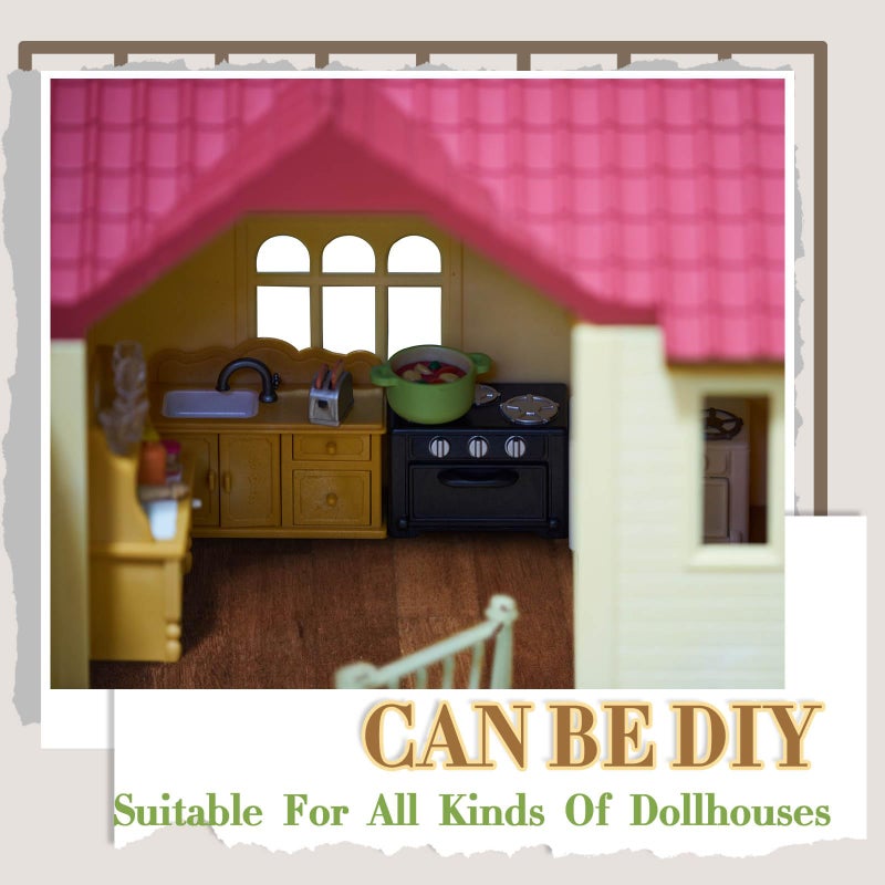 Flutesan 6 Pcs Miniature Dollhouse Wallpaper and Flooring Peel and Stick Mini DIY Self Adhesive Dollhouse Accessories 8.27 x 11.69 Inch (Elegant Style) - Image 5