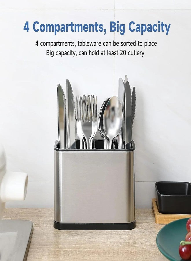 DARDRIS Stainless Steel Cutlery Holder | 4-slot Durable Kitchen Rack for Spoons, Forks, Knives, chopstick & Spatulas | Rust-Resistant countertop holder self draining (Silver) - Image 2