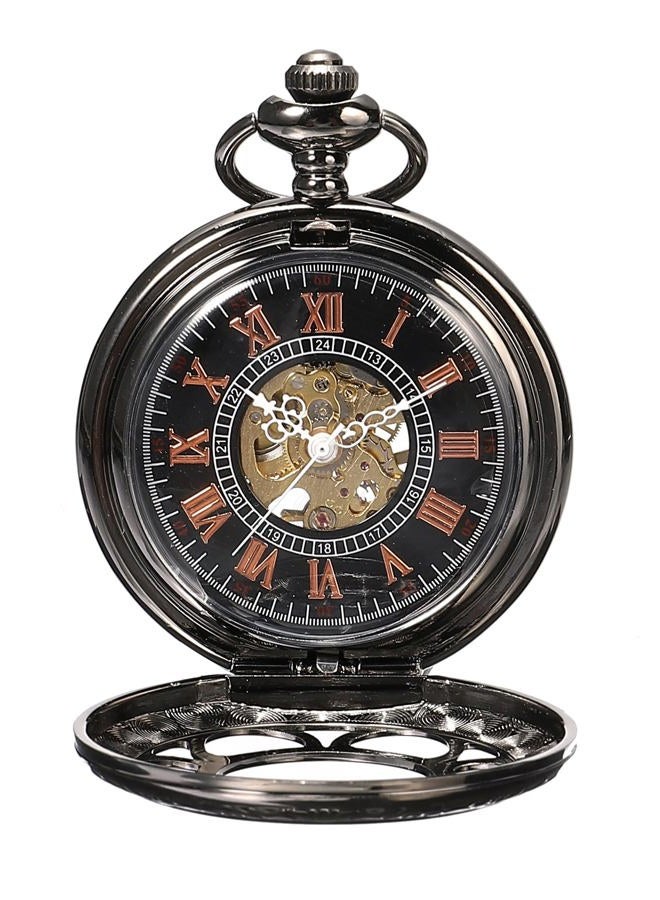 ShoppeWatch Pocket Watch with Chain Black Dial Steampunk Mechanical Hand Wind Up Movement Cosplay PW-19 - Image 2