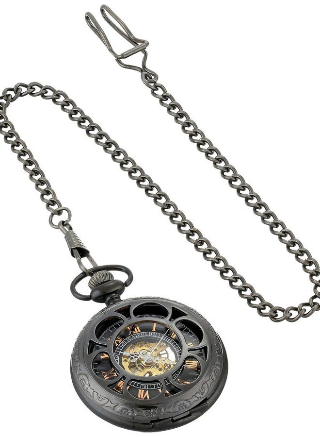 ShoppeWatch Pocket Watch with Chain Black Dial Steampunk Mechanical Hand Wind Up Movement Cosplay PW-19 - Image 5