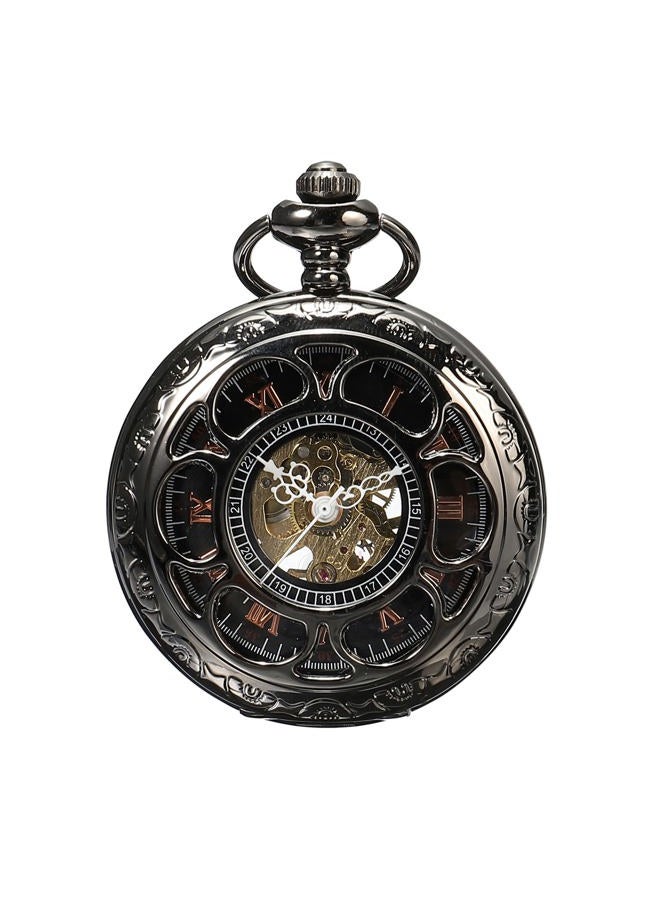 ShoppeWatch Pocket Watch with Chain Black Dial Steampunk Mechanical Hand Wind Up Movement Cosplay PW-19 - Image 1