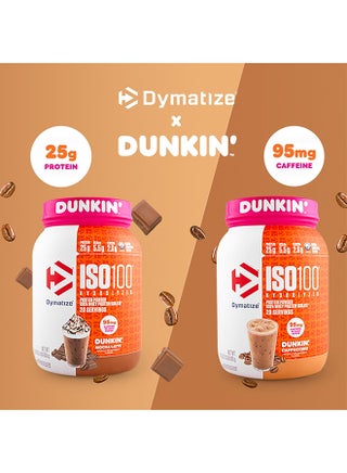 Dymatize x Dunkin' Cappuccino ISO100 Whey Protein Powder, 95mg Caffeine, 25g of Protein, 20 Servings, 5.5g BCAAs, 120 Cal., Gluten Free, 1g Fat, 1g Sugar, 2g Carb - view 2