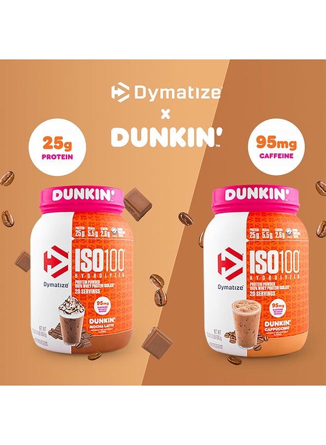 Dymatize x Dunkin' Cappuccino ISO100 Whey Protein Powder, 95mg Caffeine, 25g of Protein, 20 Servings, 5.5g BCAAs, 120 Cal., Gluten Free, 1g Fat, 1g Sugar, 2g Carb - Image 2