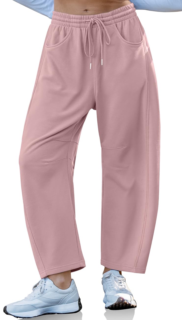 TARSE Women's Barrel Sweatpants Workout Active Joggers Pants Harem Baggy Lounge Bottoms, GrayPink S - Image 1