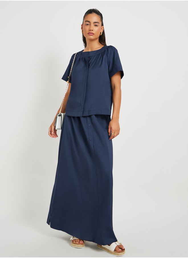 Take Two Solid Button Front Short Sleeve Top and Skirt Co-Ords  - Image 1