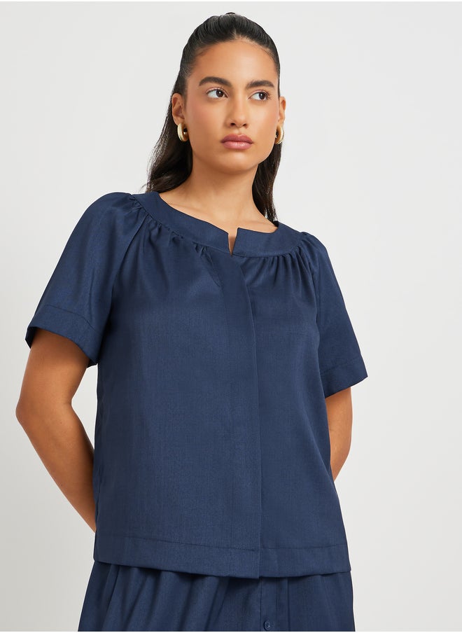 Take Two Solid Button Front Short Sleeve Top and Skirt Co-Ords  - Image 2