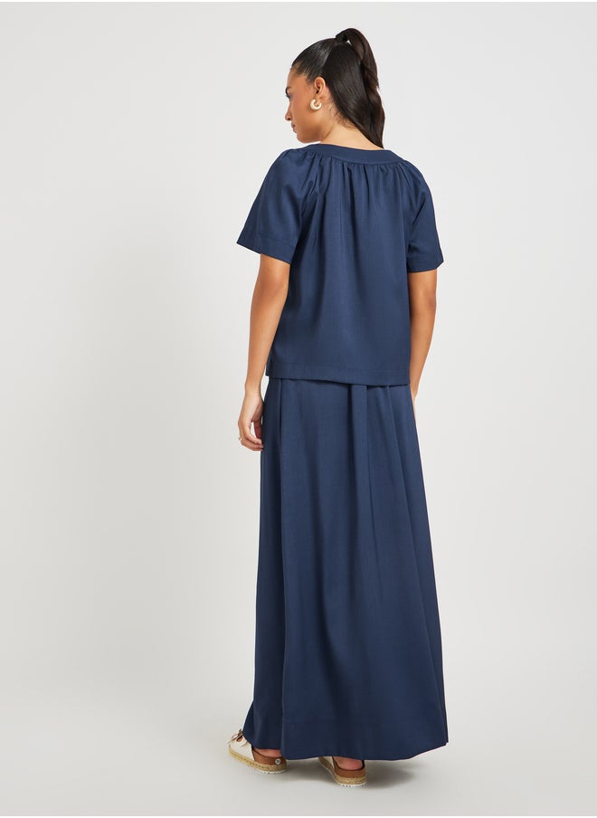 Take Two Solid Button Front Short Sleeve Top and Skirt Co-Ords  - Image 5
