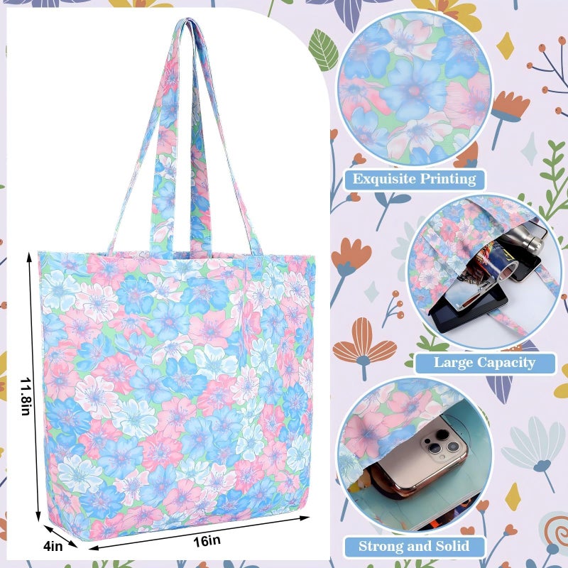 SilTriangle 8 Pcs Cute Floral Tote Bag Bulk Reusable Floral Bridesmaid Tote Grocery Cloth Handbags Aesthetic Flower Shopping Shoulder Valentine Wedding Gift Bags for Women - Image 4
