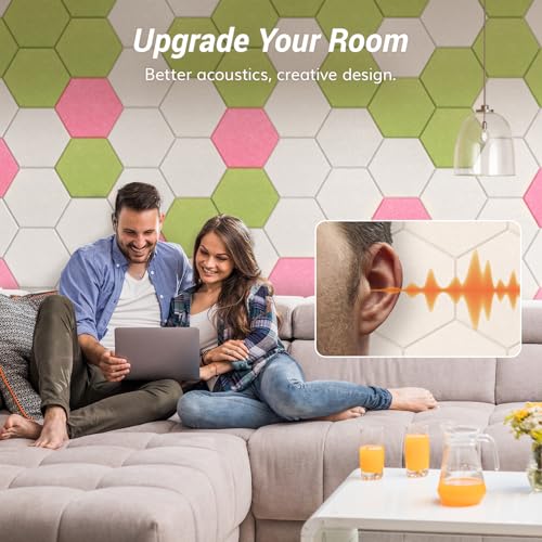 TONOR 18 Pack High Density Hexagon Acoustic Panels, TONOR 12"x 10"x 0.4" Soundproof Wall Panels, Sound Absorbing Panels for Interior Wall Décor, Peel and Stick Modern for Studio, Office, Home, Beige - Image 3