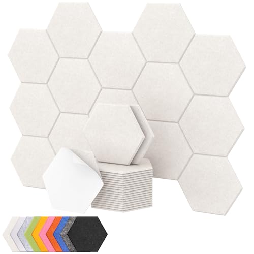 TONOR 18 Pack High Density Hexagon Acoustic Panels, TONOR 12"x 10"x 0.4" Soundproof Wall Panels, Sound Absorbing Panels for Interior Wall Décor, Peel and Stick Modern for Studio, Office, Home, Beige - Image 1