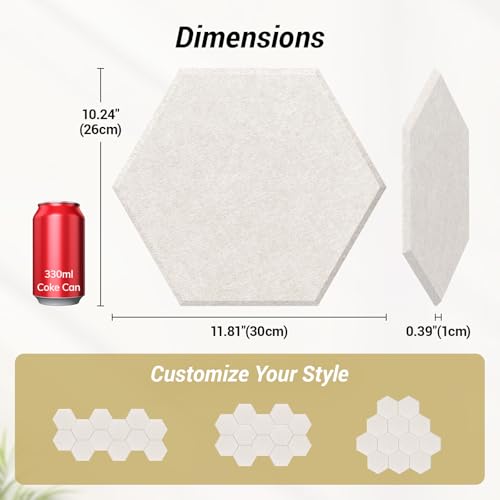 TONOR 18 Pack High Density Hexagon Acoustic Panels, TONOR 12"x 10"x 0.4" Soundproof Wall Panels, Sound Absorbing Panels for Interior Wall Décor, Peel and Stick Modern for Studio, Office, Home, Beige - Image 4