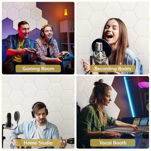 TONOR 18 Pack High Density Hexagon Acoustic Panels, TONOR 12"x 10"x 0.4" Soundproof Wall Panels, Sound Absorbing Panels for Interior Wall Décor, Peel and Stick Modern for Studio, Office, Home, Beige - Image 5