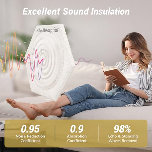 TONOR 18 Pack High Density Hexagon Acoustic Panels, TONOR 12"x 10"x 0.4" Soundproof Wall Panels, Sound Absorbing Panels for Interior Wall Décor, Peel and Stick Modern for Studio, Office, Home, Beige - Image 2