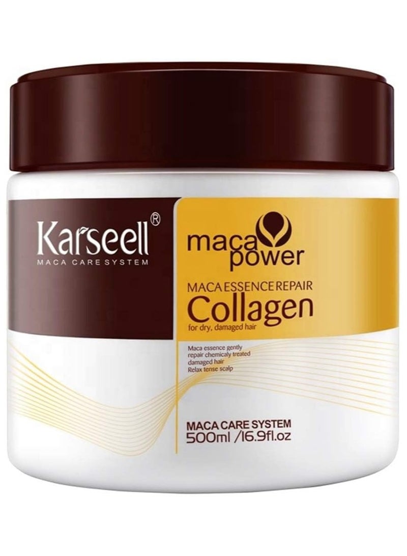 Karseell Collagen Maca Hair Treatment Deep Repair Conditioning Hair Mask Argan Oil Coconut Oil Essence for Dry Damaged Hair All Hair Types 16.90 Fl oz 500ml - Image 1