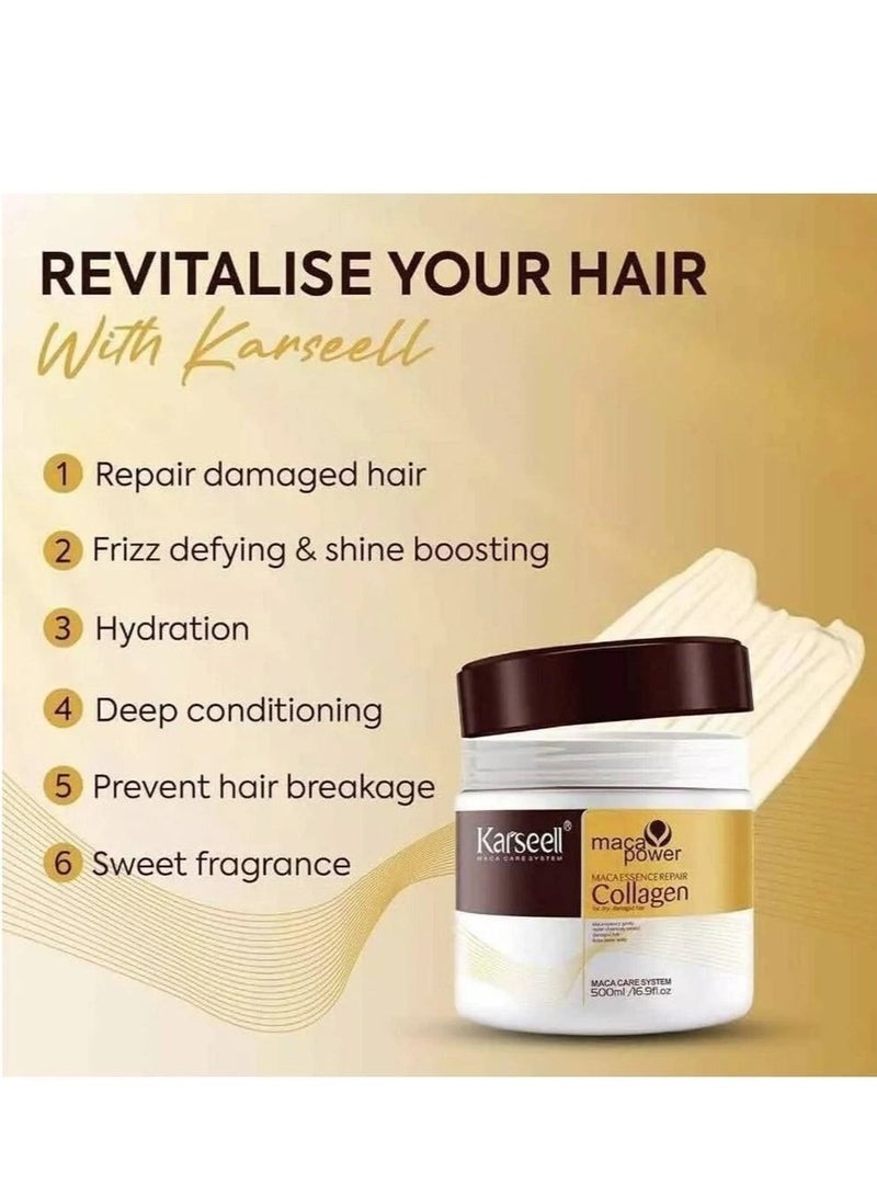 Karseell Collagen Maca Hair Treatment Deep Repair Conditioning Hair Mask Argan Oil Coconut Oil Essence for Dry Damaged Hair All Hair Types 16.90 Fl oz 500ml - Image 4