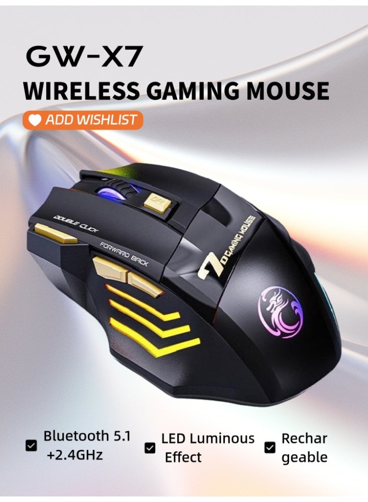 Ayshal Wireless Bluetooth Mouse - Dual Mode (Bluetooth 5.1 + 2.4GHz), Silent, 3200 DPI Gaming Mouse, 7 Buttons, Rechargeable, Suitable for PC/Mac Gamer, Laptop and Desktop - Image 1