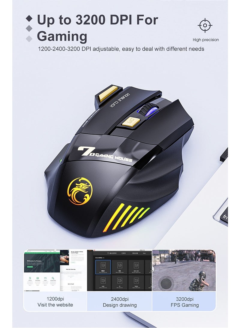 Ayshal Wireless Bluetooth Mouse - Dual Mode (Bluetooth 5.1 + 2.4GHz), Silent, 3200 DPI Gaming Mouse, 7 Buttons, Rechargeable, Suitable for PC/Mac Gamer, Laptop and Desktop - Image 5