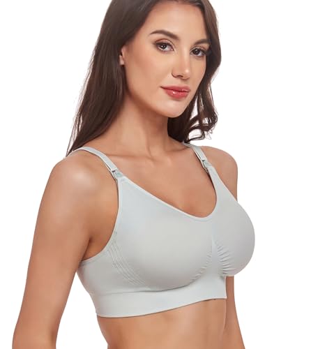 GXXGE 4Pack Womens Seamless Clip Down Maternity and Nursing Bra Push Up Sleeping Bralette for Breastfeeding Underwear Alice Blue Fair Green Pink Beige Large - Image 3