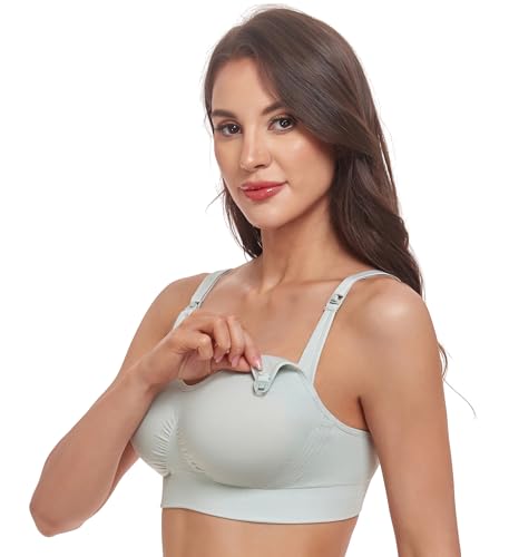 GXXGE 4Pack Womens Seamless Clip Down Maternity and Nursing Bra Push Up Sleeping Bralette for Breastfeeding Underwear Alice Blue Fair Green Pink Beige Large - Image 2