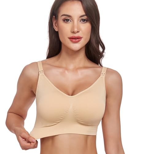 GXXGE 4Pack Womens Seamless Clip Down Maternity and Nursing Bra Push Up Sleeping Bralette for Breastfeeding Underwear Alice Blue Fair Green Pink Beige Large - Image 5