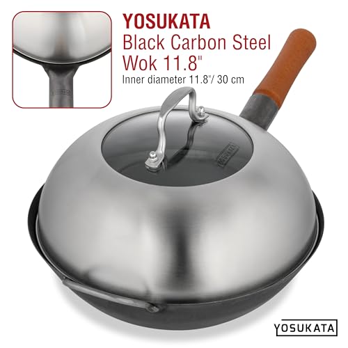 YOSUKATA Wok Lid 11.4 In - Premium Stainless Wok Cover with Tempered Glass Insert Steam Holes and Ergonomic Handle - Durable Wok Accessories - Dishwasher-Safe Lid for 11.8-In Wok - Chees Melting Dome - Image 4