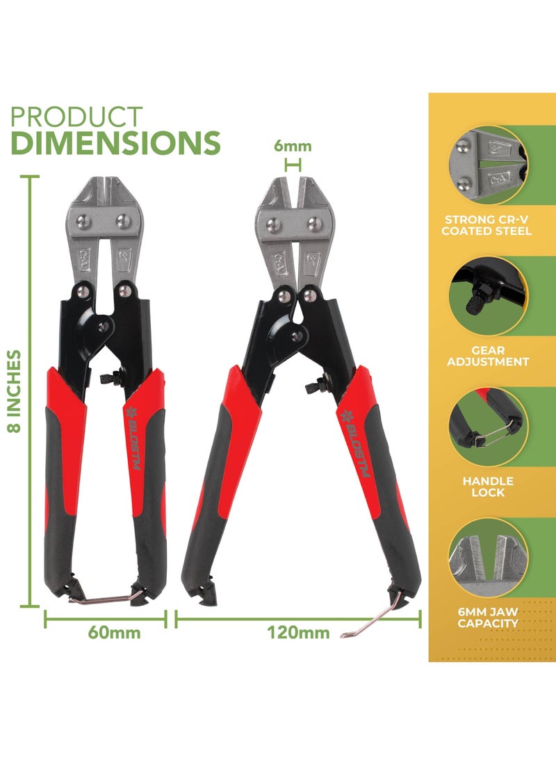 Mini Bolt Cutters, 8 inch Spring Loaded Wire Cutters, Heavy Duty with Soft Anti-Slip Handle, Small Bolt Cutter for Wire, Cable, Spring Snips Clippers, Red  - Image 2