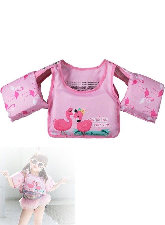 Kids Swim Vest Toddler Floaties for 30-55lbs/2-6 Year Old Girls and Boys Swimming Arm Band Pool Float Jacket with Water Wings and Shoulder Strap for Children Learn to Swim Aid (Flamingo)  - Image 1