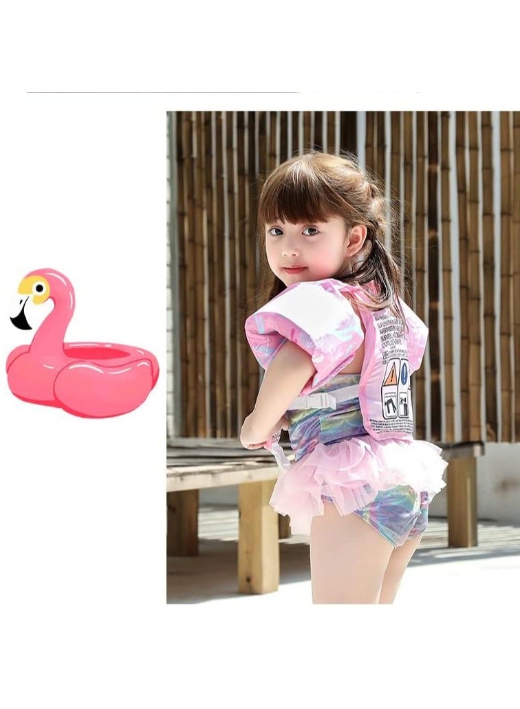 Kids Swim Vest Toddler Floaties for 30-55lbs/2-6 Year Old Girls and Boys Swimming Arm Band Pool Float Jacket with Water Wings and Shoulder Strap for Children Learn to Swim Aid (Flamingo)  - Image 4