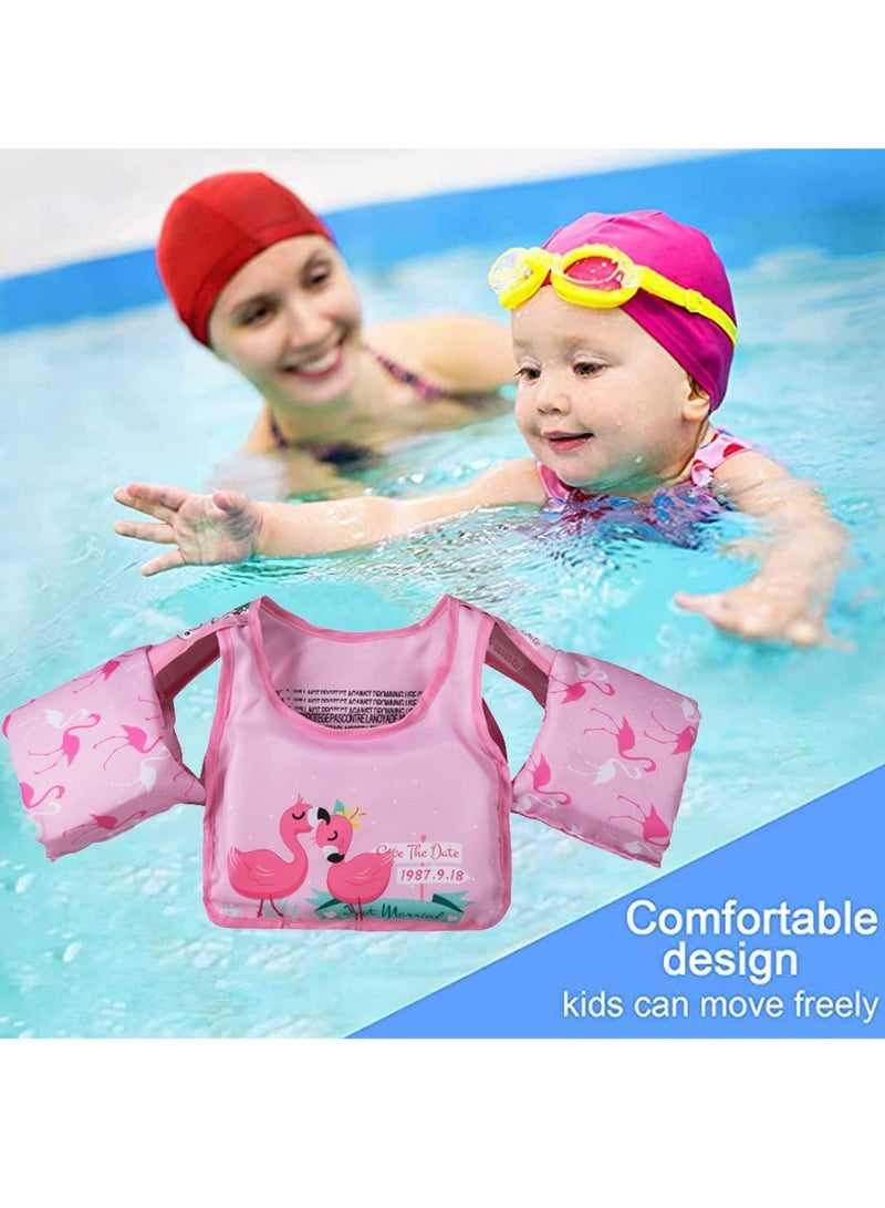 Kids Swim Vest Toddler Floaties for 30-55lbs/2-6 Year Old Girls and Boys Swimming Arm Band Pool Float Jacket with Water Wings and Shoulder Strap for Children Learn to Swim Aid (Flamingo)  - Image 5