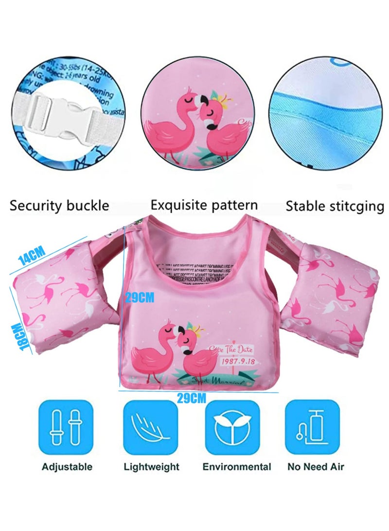 Kids Swim Vest Toddler Floaties for 30-55lbs/2-6 Year Old Girls and Boys Swimming Arm Band Pool Float Jacket with Water Wings and Shoulder Strap for Children Learn to Swim Aid (Flamingo)  - Image 2