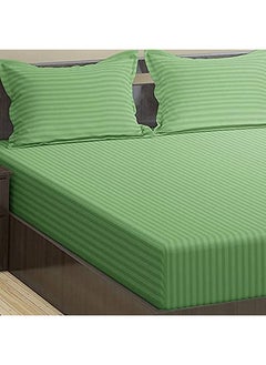 Trance Home Linen Trance Home Linen 100% Cotton 78x72 inch King Fitted 200TC Satin Stripe Elastic Fitted Bedsheet | Bedroom Hotels Daily Use Fitted Bedspread with 2 Pillow Covers (78"x72" | 6.5x6 feet, Moss Green)  - Image 1