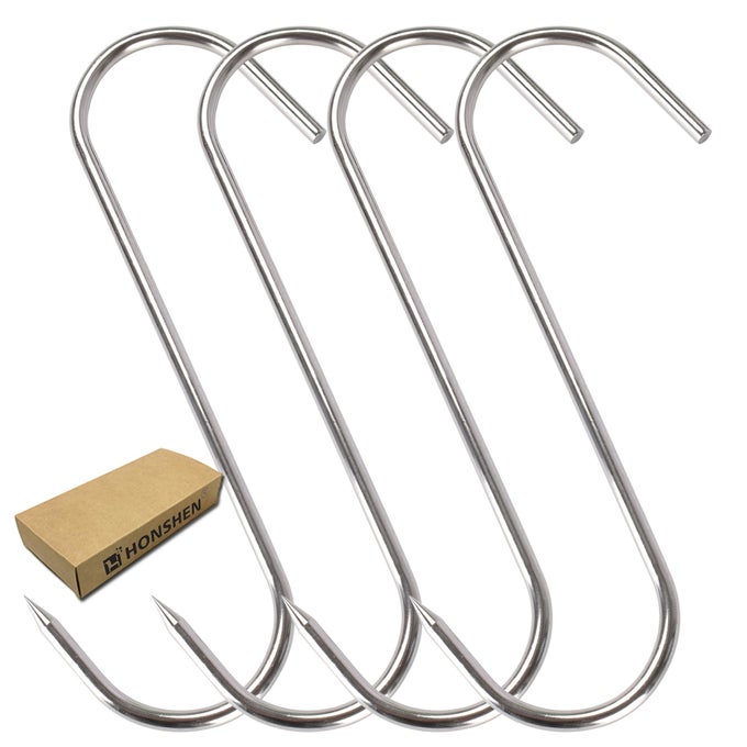 8 INCH 6MM STAINLESS STEEL MEAT SHOOKS FOR HANGING PROCESSING BUTCHER HOOK 4 PACK