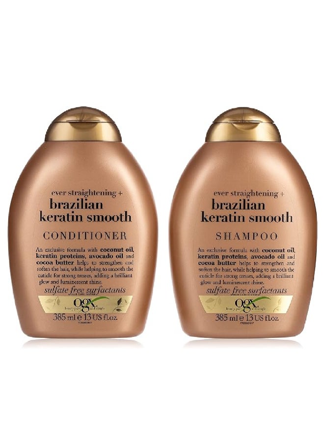 Ogx Ever Straightening With Brazilian Keratin Smooth Shampoo And Conditioner 385ml Pack of 2 - Image 1