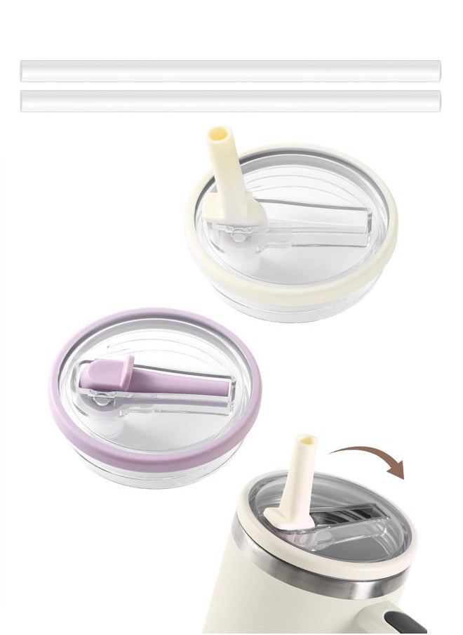 rocooart - 2 Pack 40 Oz Tumbler Flip Straw Lid Replacement Fit For Stanley Quencher Spill Proof Splash Resistant Tumbler Lids Reusable Tumbler Cover For Stanley Cup White/Purple - Image 1