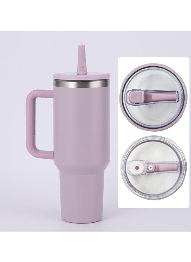 rocooart - 2 Pack 40 Oz Tumbler Flip Straw Lid Replacement Fit For Stanley Quencher Spill Proof Splash Resistant Tumbler Lids Reusable Tumbler Cover For Stanley Cup White/Purple - Image 1