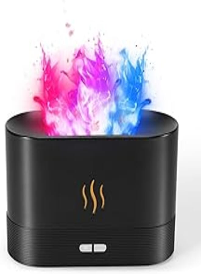 Colorful Flame Air Aroma Diffuser Humidifier, Upgraded 7 Flame Colors Noiseless Essential Oil Diffuser for Home,Office,Yoga with Auto-Off Protection 180ml (8Hours Black)