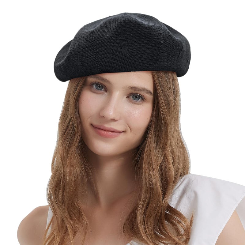 ZARSIO Summer French Beret Breathable Thin Beret Hat Solid Color Beanie for Women Lady (US, Numeric, 7 1/8, 7 1/4, Black) - Image 3