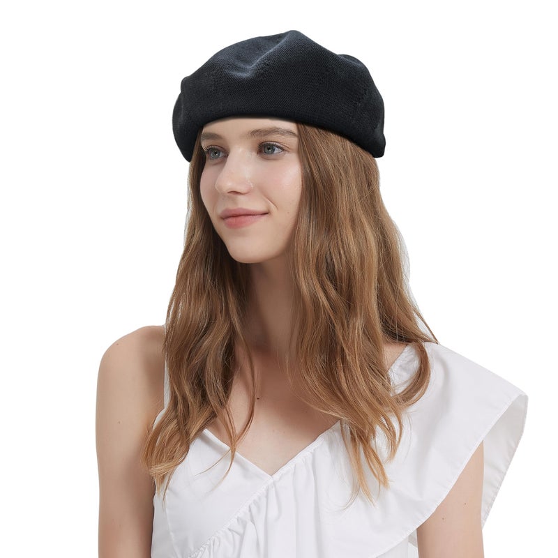 ZARSIO Summer French Beret Breathable Thin Beret Hat Solid Color Beanie for Women Lady (US, Numeric, 7 1/8, 7 1/4, Black) - Image 4
