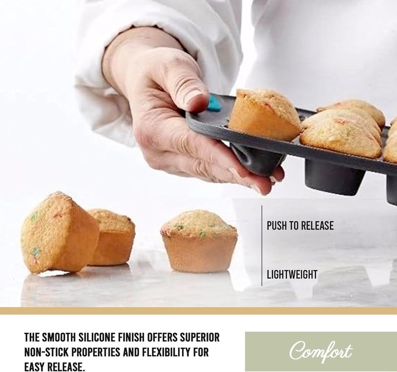 Trudeau 24-Cup Silicone Muffin Pan – Hybrid Non-Stick Bakeware with Steel Frame, Flexible Silicone with Hard Lining to Hold Shape, BPA-Free, Dishwasher Safe, Heat Safe to 428°F, Grey/Mint - Image 4