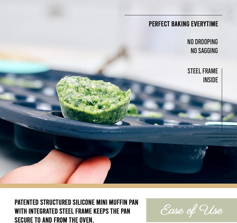 Trudeau 24-Cup Silicone Muffin Pan – Hybrid Non-Stick Bakeware with Steel Frame, Flexible Silicone with Hard Lining to Hold Shape, BPA-Free, Dishwasher Safe, Heat Safe to 428°F, Grey/Mint - Image 2