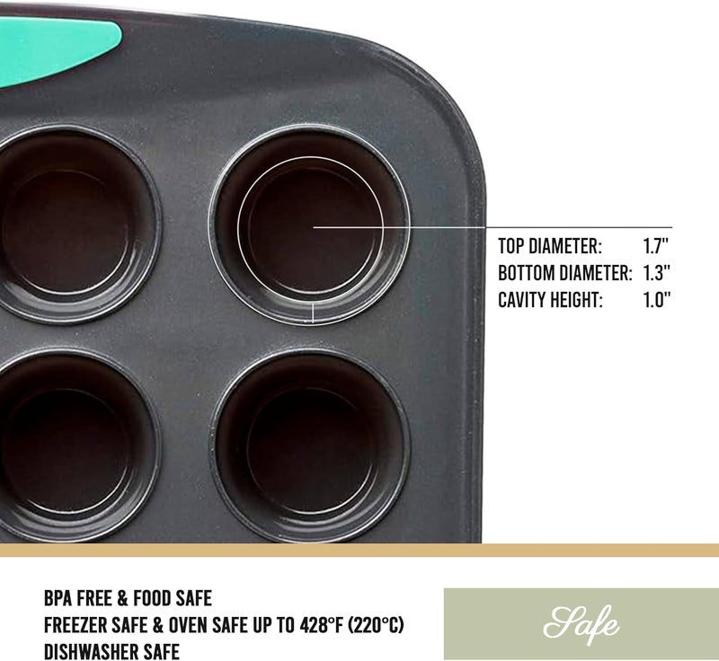 Trudeau 24-Cup Silicone Muffin Pan – Hybrid Non-Stick Bakeware with Steel Frame, Flexible Silicone with Hard Lining to Hold Shape, BPA-Free, Dishwasher Safe, Heat Safe to 428°F, Grey/Mint - Image 5