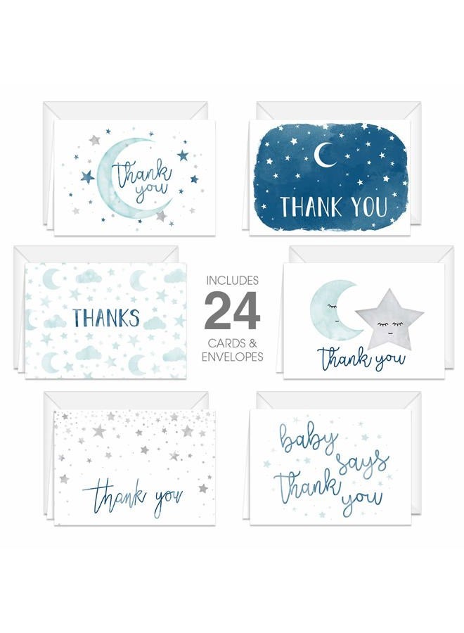 Canopy Street Starry Delight Thank You Cards / 24 Baby Shower Thank You Cards / 6 Night Sky Appreciation Greeting Card Designs / 3 1/2" x 4 7/8" New Baby Gratitude Note Cards/Made In The USA - Image 1