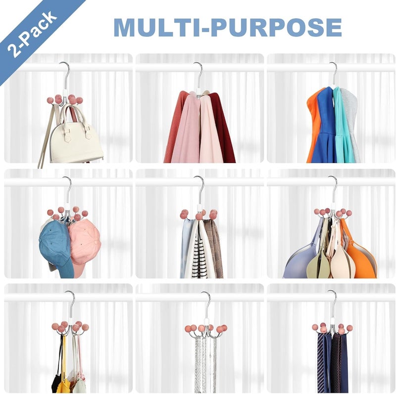 SYOSI Belt Hanger, Rotatable Closet Organizer with 6 Cedar Balls, 360° Swivel Storage Hooks for Belts, Bras, Scarves, Tank Tops, Ties, Purses, Handbags, and Accessories, Silver, 2 Pack - Image 3