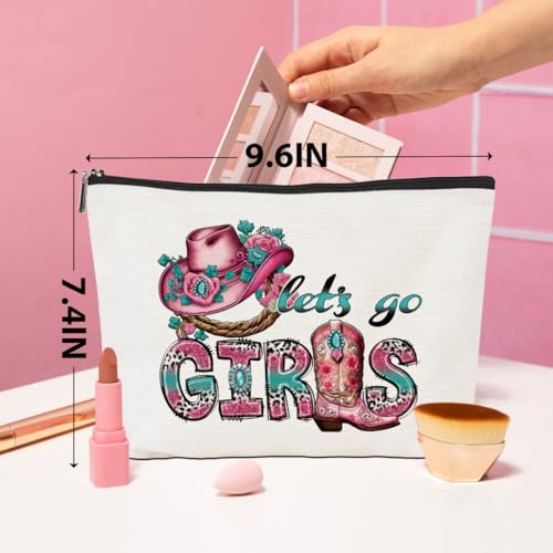 CQM Lets Go Girls Cowgirl Gifts Western Gifts for Women Boho Stuff Cowgirl Makeup Bag Pink Gifts Country Girl Gifts Cowboy Hat Gifts Western Cosmetic Bag Birthday Christmas Friend Gifts - Image 4