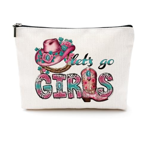 CQM Lets Go Girls Cowgirl Gifts Western Gifts for Women Boho Stuff Cowgirl Makeup Bag Pink Gifts Country Girl Gifts Cowboy Hat Gifts Western Cosmetic Bag Birthday Christmas Friend Gifts - Image 1